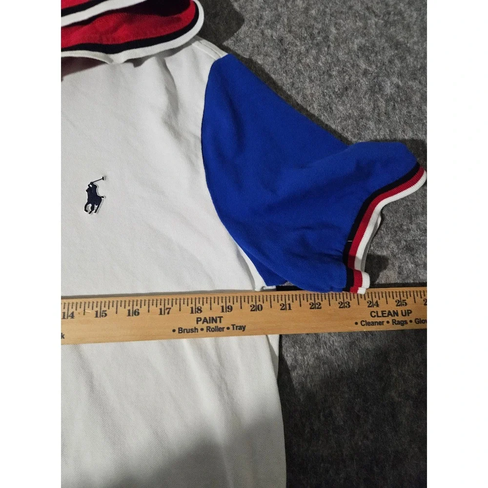 Polo Ralph Lauren Hooded Polo Shirt Mens M White Colorblock Short Sleeve
